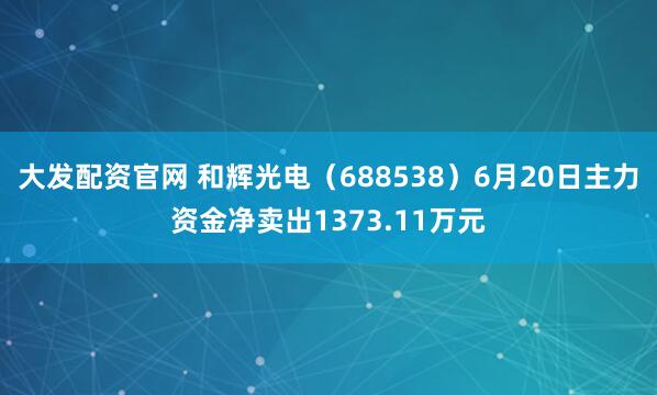 大发配资官网 和辉光电（688538）6月20日主力资金净卖出1373.11万元