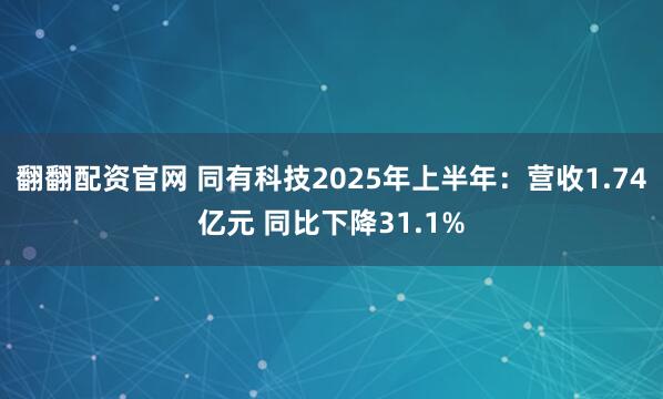 翻翻配资官网 同有科技2025年上半年：营收1.74亿元 同比下降31.1%