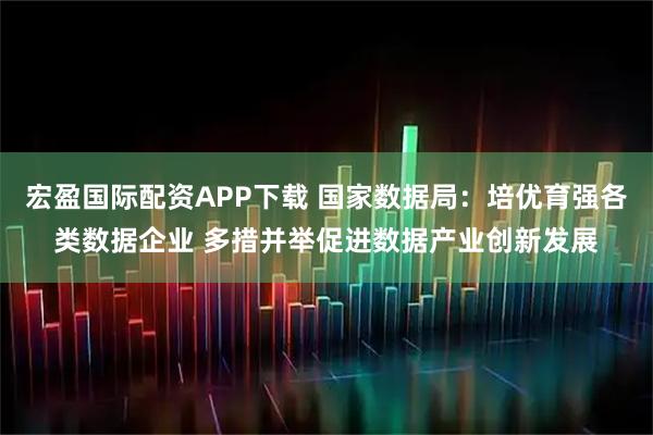 宏盈国际配资APP下载 国家数据局：培优育强各类数据企业 多措并举促进数据产业创新发展